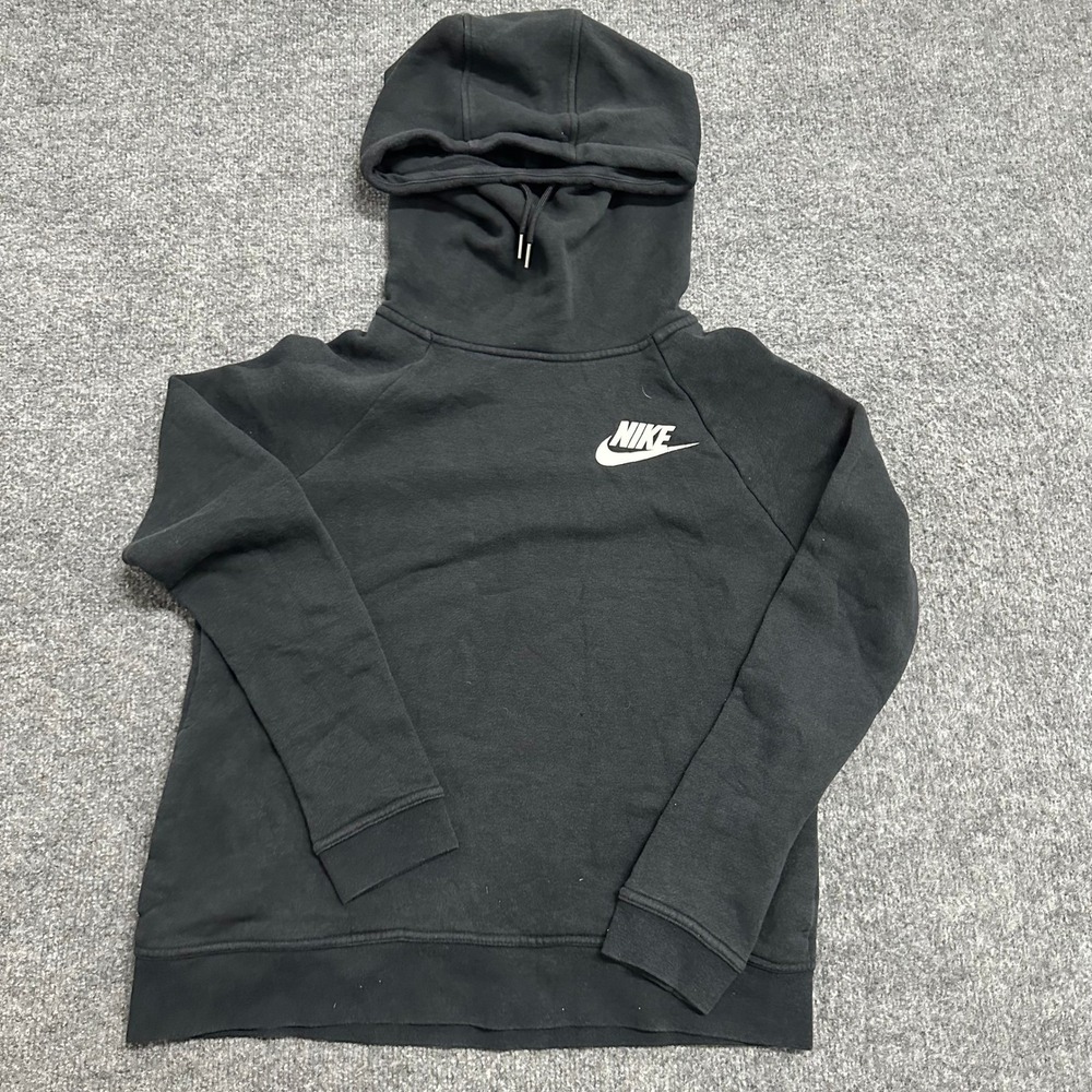 Nike Hoodie Womens Size S Black Viscose Blend Funnel Neck Raglan Pullover Sport